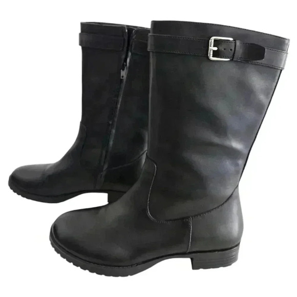 Lauren Women's Ralph Lauren Black Genuine Leather Riding Pull On Boot, Size 7 - Picture 1 of 5